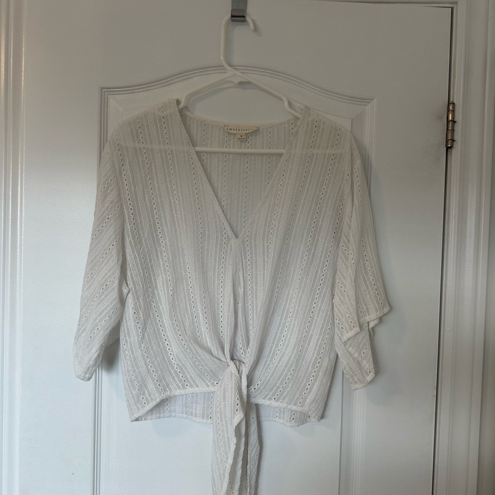 Lovestitch Ivory Lace Tie-Front Flowy Blouse